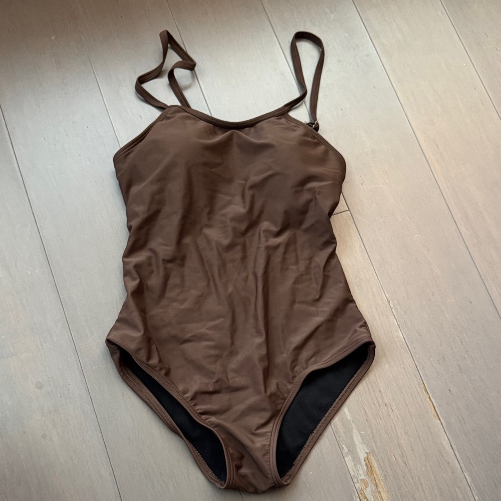 Minimalist Brown One Piece Swimsuit Lace Up Back Size M (Fits XS-S) New